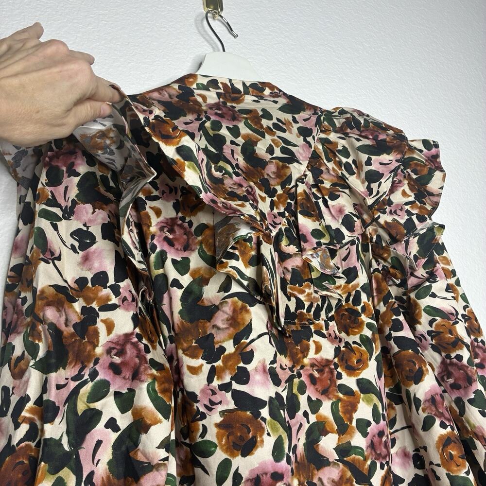 Something Navy Floral Ruffle Blouse in Cream XS NWT - Picture 10 of 13
